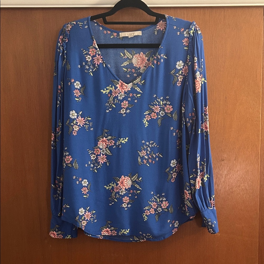 LOFT Blue Floral Blouse